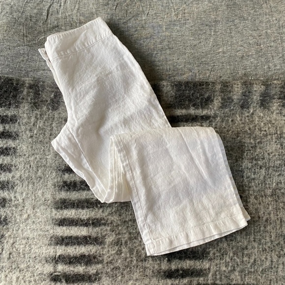 Eileen Fisher White Linen Trouser Zipper Pants - Picture 1 of 7